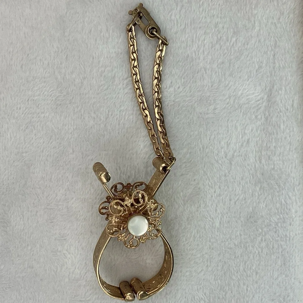 Vtg. Floral Gold Tone Moonglow Scarf Purse Glove Clip Mid Century Glamour Estate